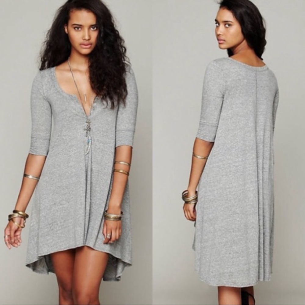 Free People Drippy Henley Jersey High Low Dress Small